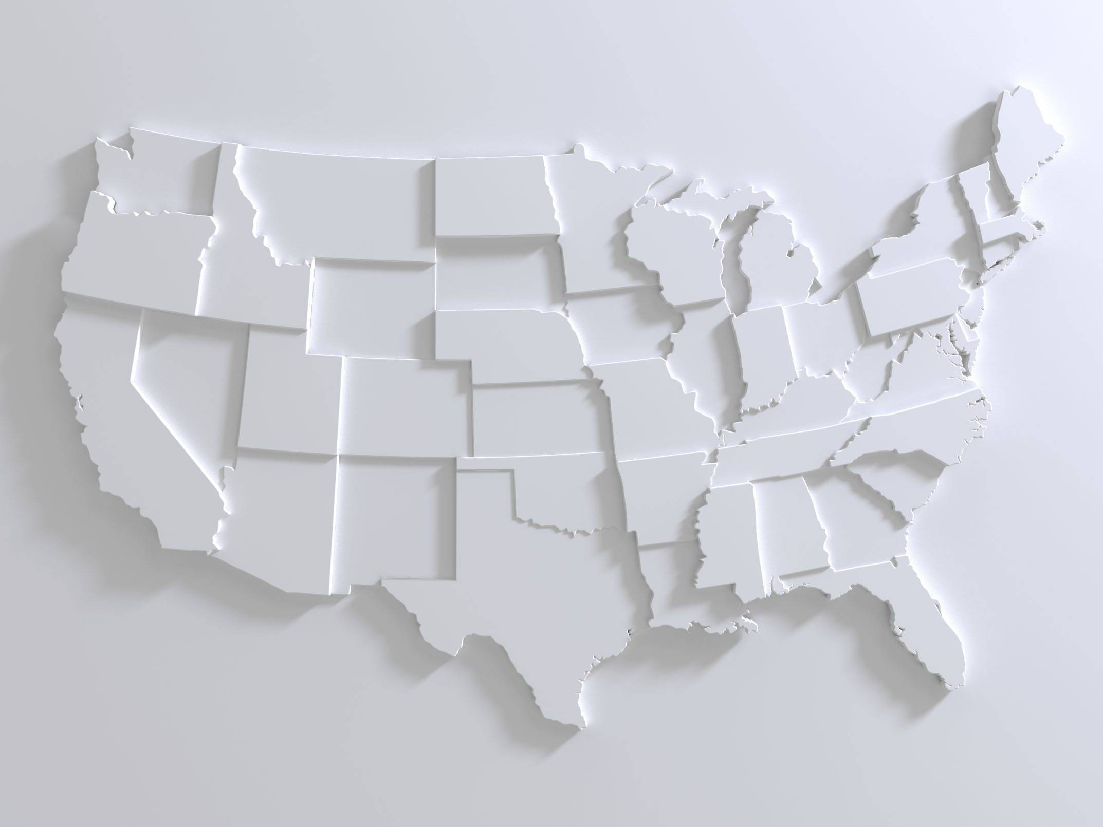 United States Of America map on white background.