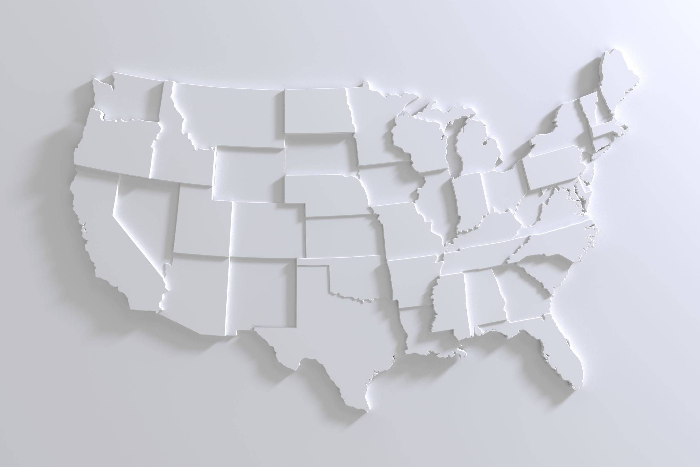 United States Of America map on white background.